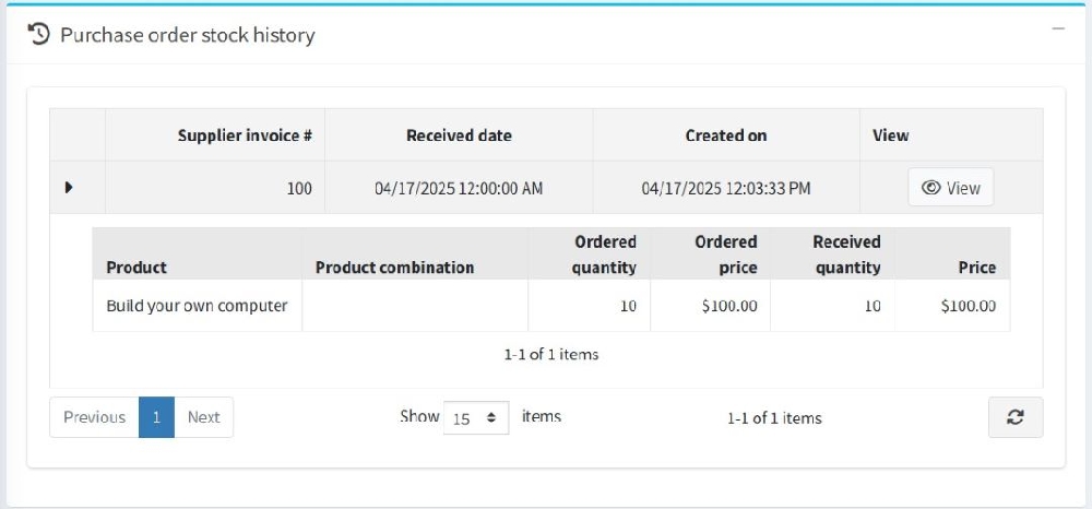 Product stock history in PO Inventory Management